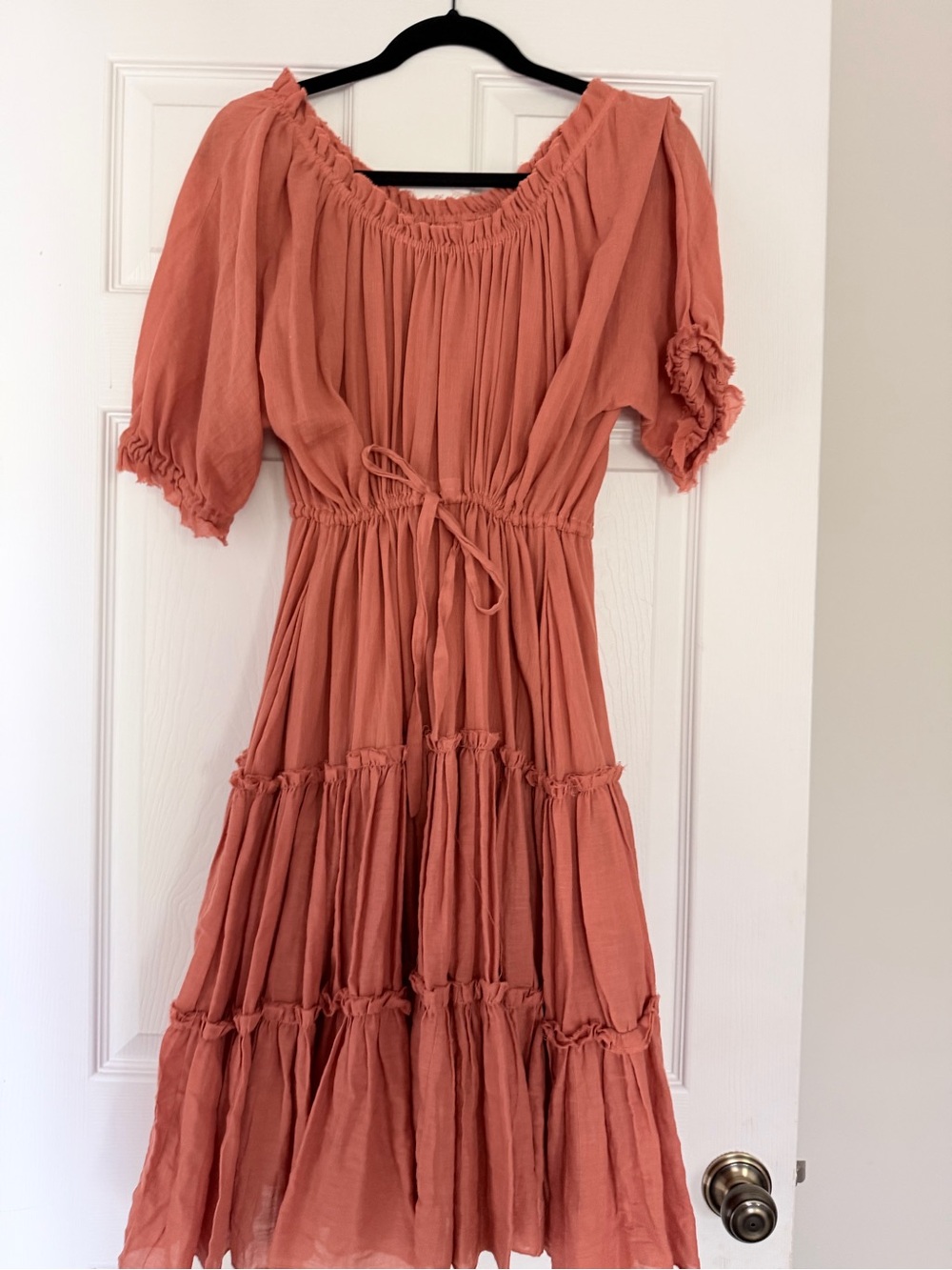 Loup Charmant Rust Tiered Peasant Midi Dress